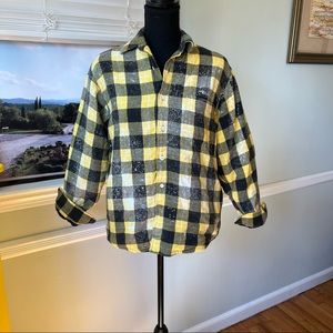 Hand bleached yellow and black fleece lined flannel.